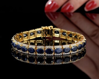 5*7mm Oval Sapphire Bracelet, 18k White Gold Plated, Tennis Sapphire Bracelet, Delicate Bracelet, Statement Bracelet Gift for Her for Women