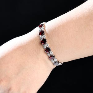 Natural Garnet Bracelet, 925 Silver with gold plated, Tennis Garnet Bracelet, Women Garnet Bracelet, Anniversary Gifts, Gift For Her