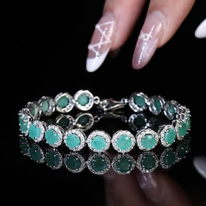 Women Emerald Bracelet,18k White Gold Plated, Tennis Emerald Bracelet, Bracelet Gift For Her Bracelet For Women, Gift For Her For Mother