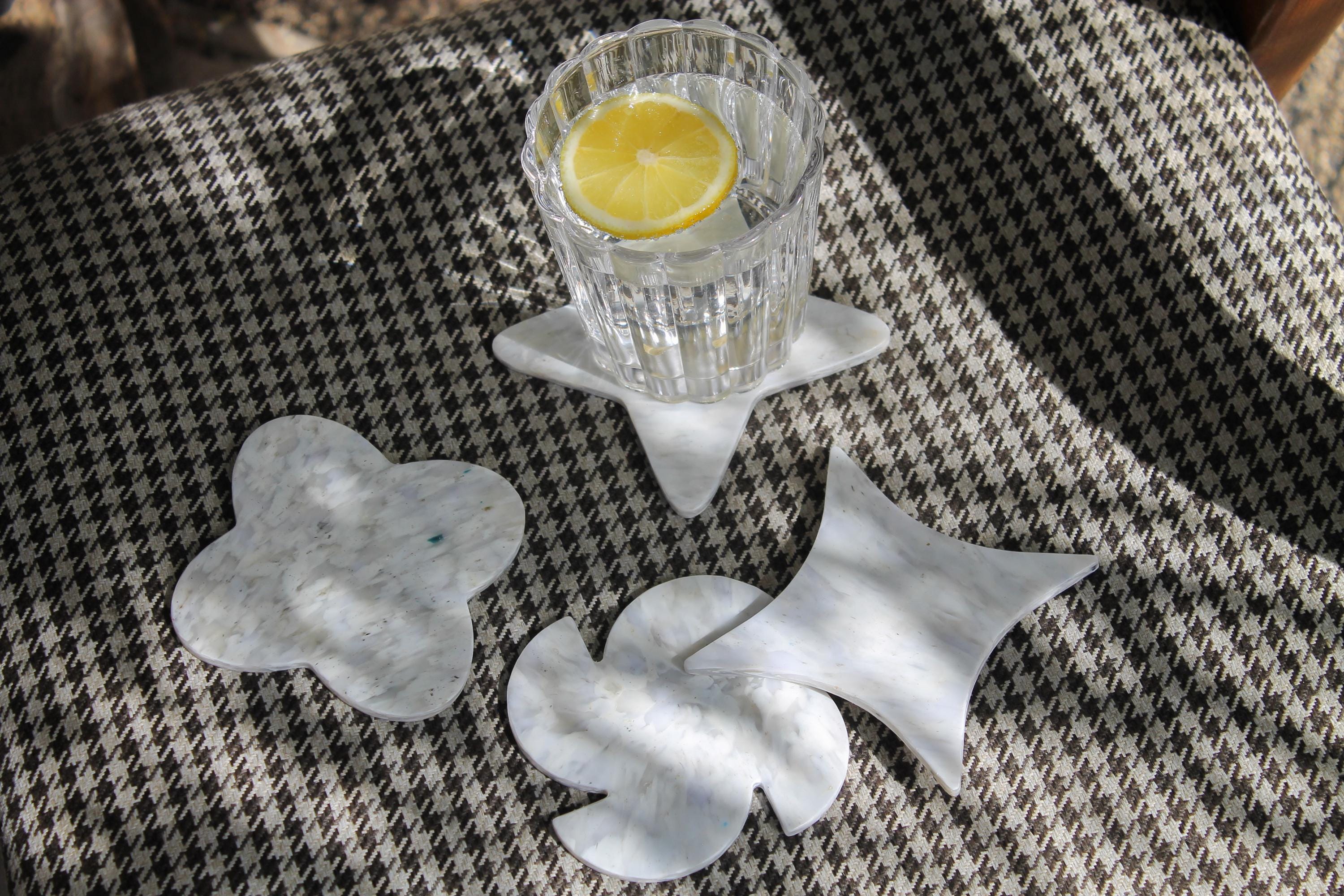 Coaster Set of 4 | White Handmade 100% Recycled Plastic | Sustainable Design | Eco-Friendly Sustainable Gifts