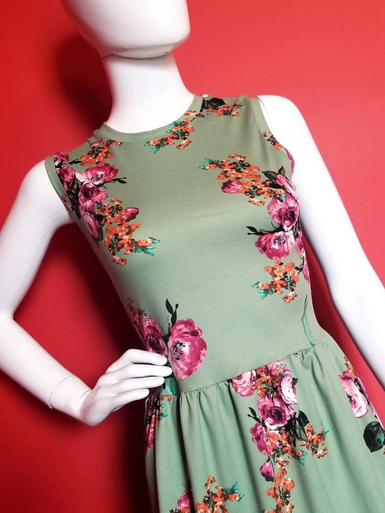 Womens Sleeveless Dress Sage Green Floral Knee Length XS S M L | Etsy