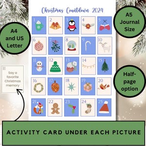 Christmas Advent Countdown Cutout Calendar 2024 Printable with Daily Activities for Kids and Adults- Blue and Cream Version
