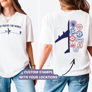 Chemise personnalisée avec timbres de voyage, souvenir personnalisé de voyageur des pays du monde, t-shirt destination de voyage, chemise timbres de pays