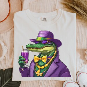 Comfort Colors Mardi Gras Crocodile Shirt, Animal Tee, Mardi Gras Costume, Mardi Gras Alligator Shirt, Fat Tuesday Gift, Mardi Gras Carnival