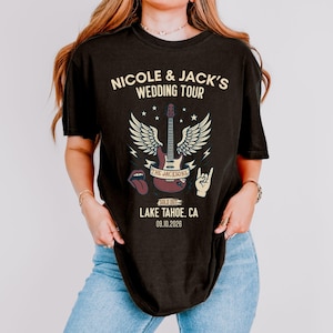 Custom Wedding Tour Shirt, Comfort Colors® Shirt Rock and Roll Theme Merch Wedding Guest Gift, Wedding Toss Gift, Rock-themed Wedding Tee