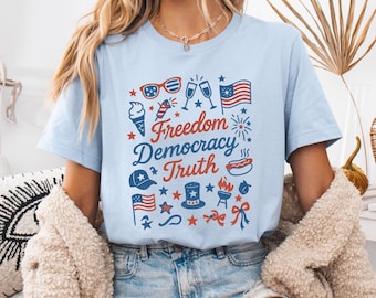 Patriotic Subtle FDT Shirt, 4th of July FDT shirt, Coquette Bow Patriotic Tshirt, America Tee, Freedom Democracy Truth Fourth of July Shirt