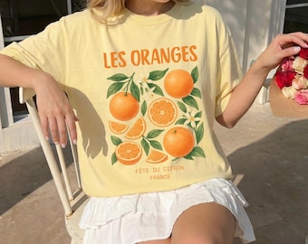 Comfort Colors® Vintage Orange Shirt, Les Oranges French Citrus Tee, Citrus Foodie Aesthetic TShirt
