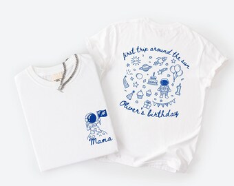 Custom First Trip Around the Sun Birthday Tshirt, First Birthday Shirt for Family, Matching Family Shirts for 1st Birthday as Mama Dada