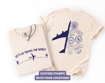 Camiseta con sellos de viaje personalizados Comfort Colors®, recuerdo de viaje personalizado de países del mundo, camiseta con destino de viaje personalizado
