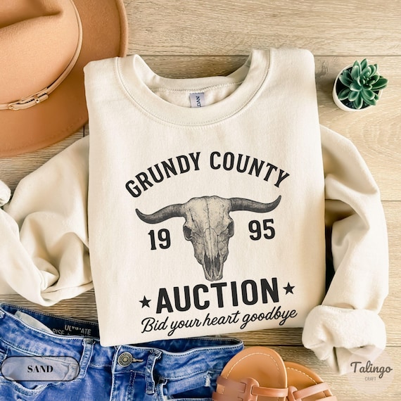 Grundy County Auction Vintage Inspired Sweatshirt, 90's Country Music, Western Boho Retro Music Band, Western Sweater, Country Music Top