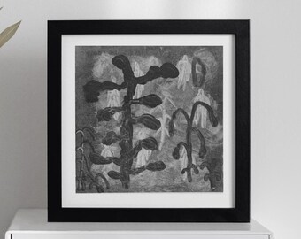ORIGINAL - Svart monotypitryck 30cmx30cm - Väggkonst - Tryck - Väggdekor - Handgjort