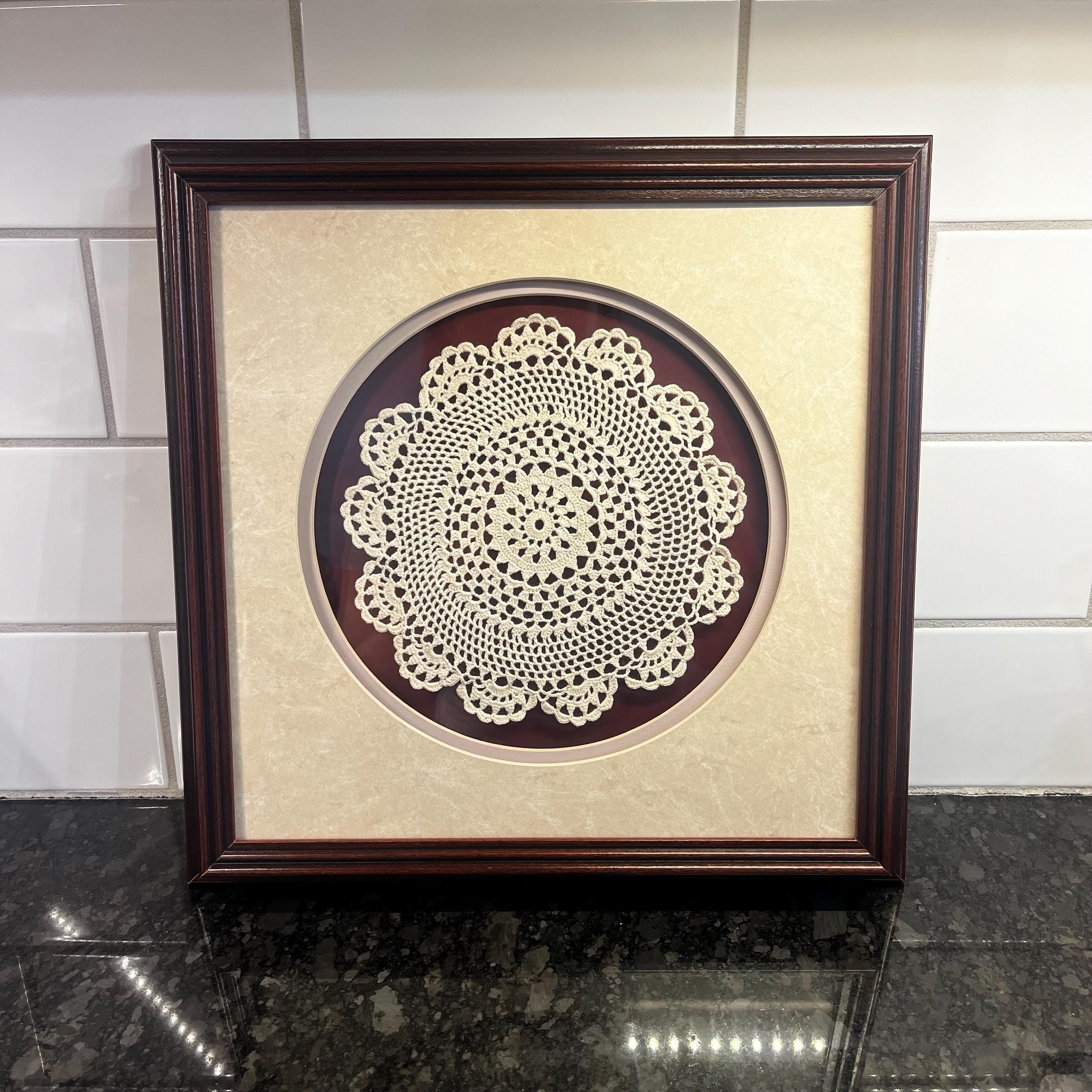 Framed Vintage Crochet Doily Art | Handmade Lace Wall Decor | Elegant Shadow Box Display | Cottagecore Home Accent
