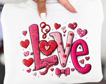 Retro Valentine Love, png, borduurwerk van imitatiegaren (digitale download)