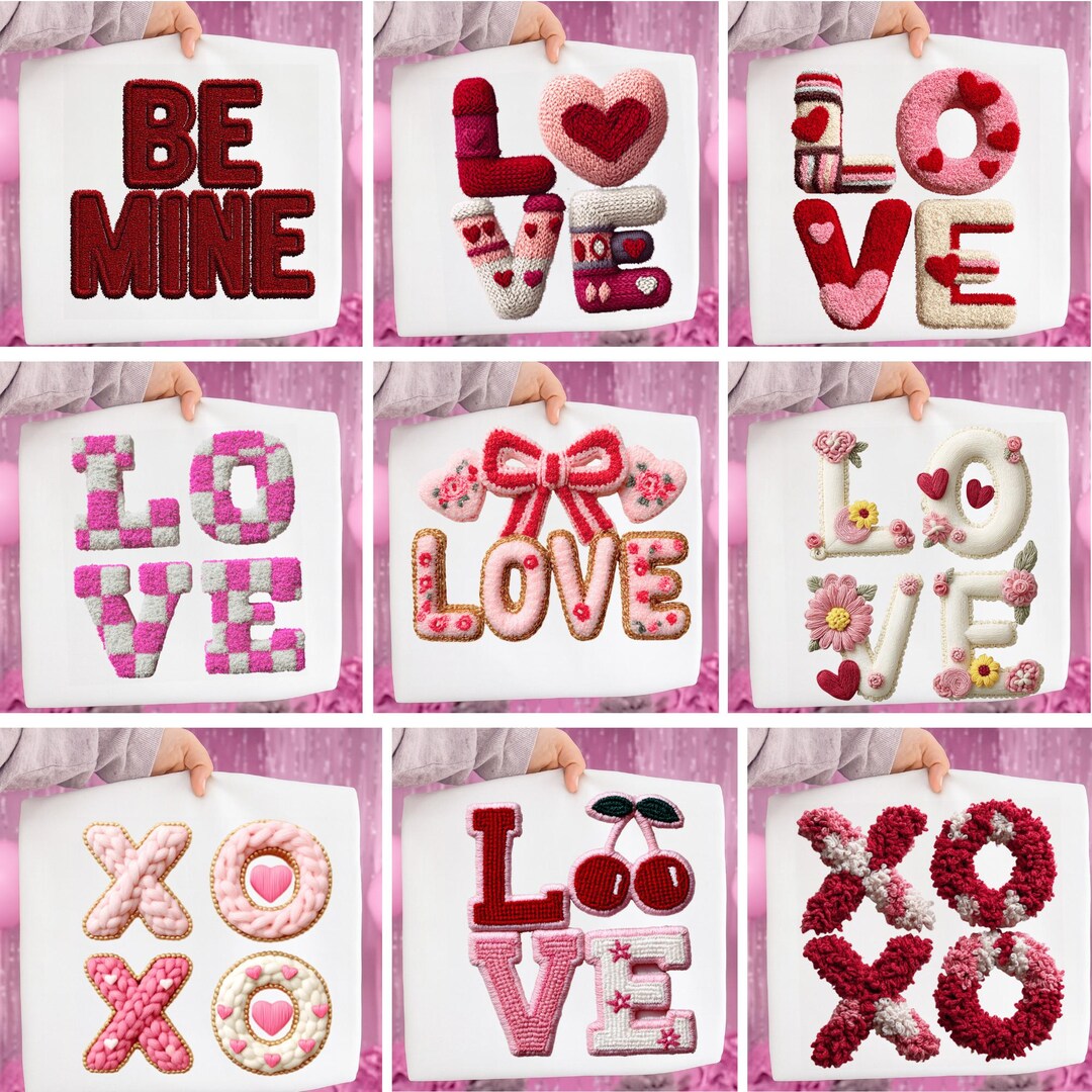 Valentines Day PNG Bundle Faux Yarn Latch Hook Yarn Bow Coquette ...