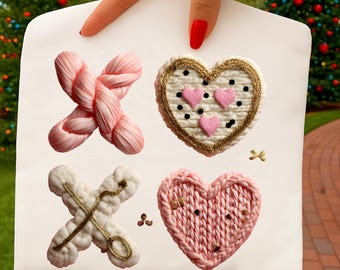 Preppy XOXO Knit Valentine PNG, Faux Crochet Heart Design (Digital Download)