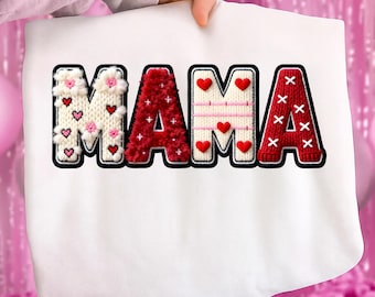 Mama Heart Latch Hook PNG, Knitted Shirt Sublimation Design (Digital Download)