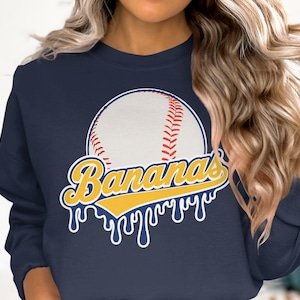 Funny Bananas Baseball Drip PNG SVG, Coquette Bow Ice Cream Mascot Design, Game Day Sublimation File, Bananas, Sublimation Bananas lovers.