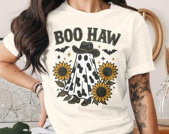 Fantasma vaquera Boo Haw PNG SVG: Diseño de sublimación de Halloween occidental (descarga digital)