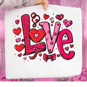 Valentines Coquette Love PNG Faux Glitter Hearts Preppy V Day Shirt Design Trendy Girly February 14 Brushstroke Sublimation Digital Download