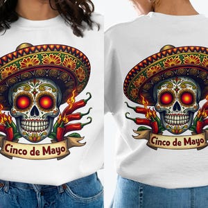 Cinco de Mayo Clipart PNG y SVG, Sublimación de calavera mexicana, Descarga digital, Día de Muertos PNG, Flores, Esqueleto divertido, Festival mexicano PNG