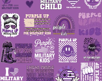 Military Child PNG Bundle, Purple Up Month Designs (Digital Download