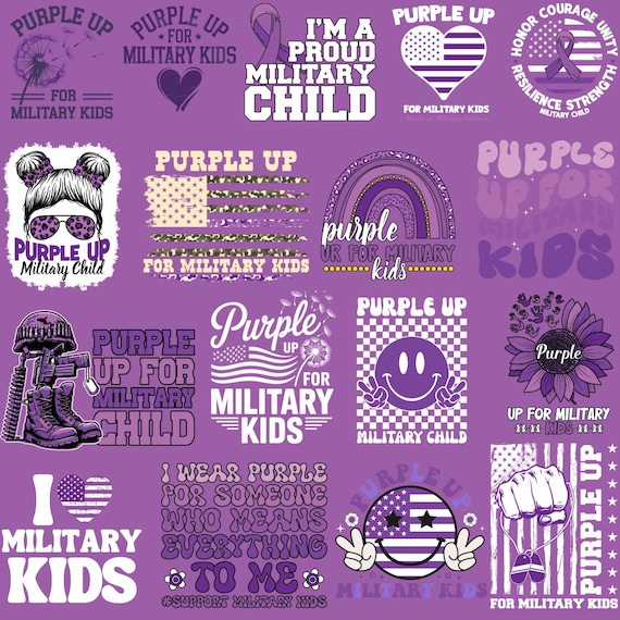 Military Child PNG Bundle, Purple Up Month Designs (Digital Download