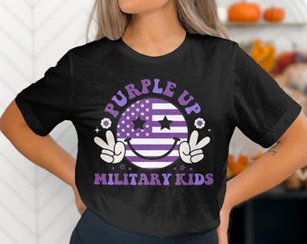 Purple Up Military Kids PNG: glimlach met Amerikaanse vlag (digitale download)