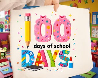 100 Days of School PNG Colorful Teacher And Student Shirt Design Cute School Celebration Digital Download For Kids And Classroom Art Graphic