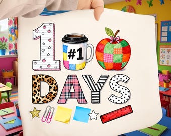 100 Days of School PNG Colorful Teacher And Student Shirt Design Cute School Celebration Digital Download For Kids And Classroom Art Graphic