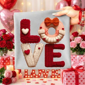 Faux Yarn Crochet Love Valentines Day PNG, Latch Hook Yarn Heart Sublimation Design, Coquette Retro Valentine Shirt PNG