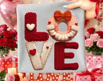Faux Yarn Crochet Love Valentines Day PNG, Latch Hook Yarn Heart Sublimation Design, Coquette Retro Valentine Shirt PNG