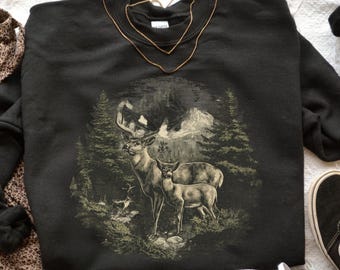 Vintage cerf PNG PDF, cerf chasseur rétro, chasse au chevreuil, vintage mâle à queue blanche et biche, animal de la forêt rétro des années 90, conception de chemise de saison de chasse