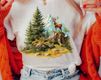 Vintage cerf PNG & PDF graphique des années 90, PNG fané cerf chasseur rétro, faune animaux de la forêt, conception par sublimation de la Nature de l'an 2000