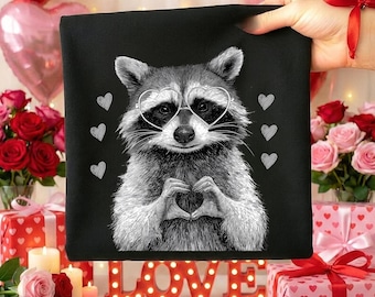 Valentine Raccoon PNG Cute Retro Love Raccoon Design Feral But Cute Valentine Shirt PNG, Valentine Raccoon PNG, Cute Raccoon Love Design,