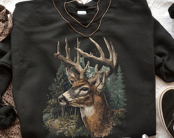 Vintage cerf PNG PDF, cerf chasseur rétro, chasse au cerf, sublimation de cerf vintage, graphique grunge forêt des années 90, conception de chemise Camping Nature