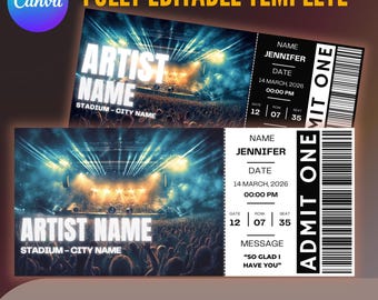 Editable Concert Ticket Template, Printable Concert Tickets Gift Idea, Canva Template, DIY Event Ticket, Surprise Gift Custom Concert Ticket