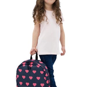 Kids backpack with pink hearts- cute school bag for girls, lightweight Travel backpack, durable bookbag- Girls bookbag- Toddler backpack