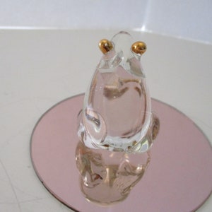 Clear Glass Frog with Gold Eyes & Feet on Mirror Base