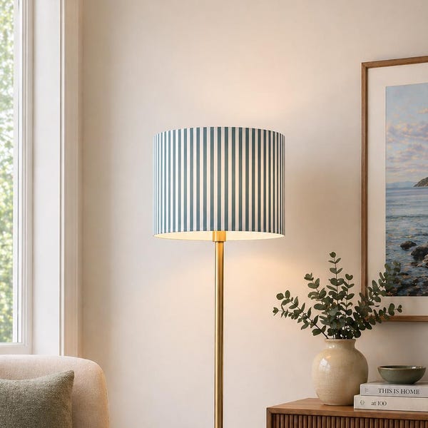 Cylindrical lampshade, fine stripes, handmade, simple design, bedroom decor, bedside lamp, modern style, textile lighting