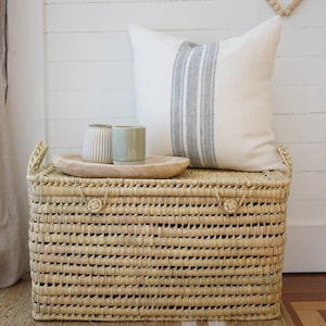 Large Handmade Palm Leaf Storage Trunk: Wicker Toy Box