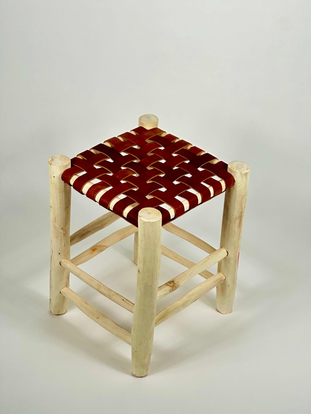 Handmade Moroccan Woven Leather Stool: Berber Design - Etsy