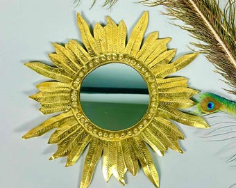 Handmade Moroccan Brass Round Mirror: Nursery Wall Decor (15.7" D)