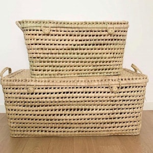 Large Handmade Palm Leaf Wicker Storage Trunk: Toy Box
