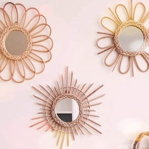 Set of Rattan Mirrors, Boho Mirror,Rattan wall mirror, Boho Home Decor, Wall Decor, Wall Hanger, Wall Mirror, Rattan Furniture