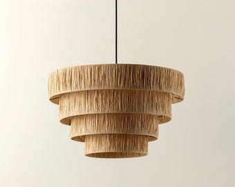 Moroccan Handmade Rattan Lampshade – Wicker, Straw, Raffia, Large 4-Tier Easy-Fit Artisan Shade