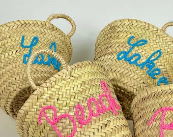Custom Embroidered Moroccan Straw Tote -  Personalized Beach Bag