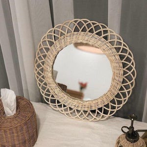 Wall mirror round Rattan Flower- wall decoration-Boho Mirror Rattan -Mirror Wall Decor Mirror- Wicker Made Mirrors