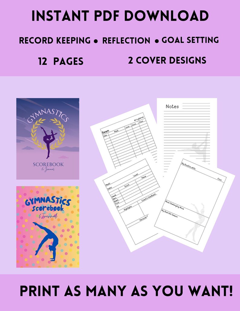 Gymnastics Meet Scorebook and Journal, Printable PDF, Gymnastics ...