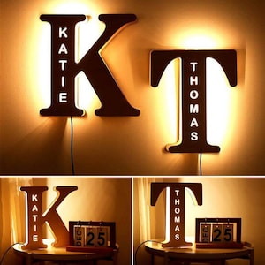 Lámpara de noche con nombre de madera personalizada, lámpara personalizada, letra luminosa, nombre de niño, lámpara de noche, lámpara de pared personalizada, nombre personalizado, letrero con nombre iluminado