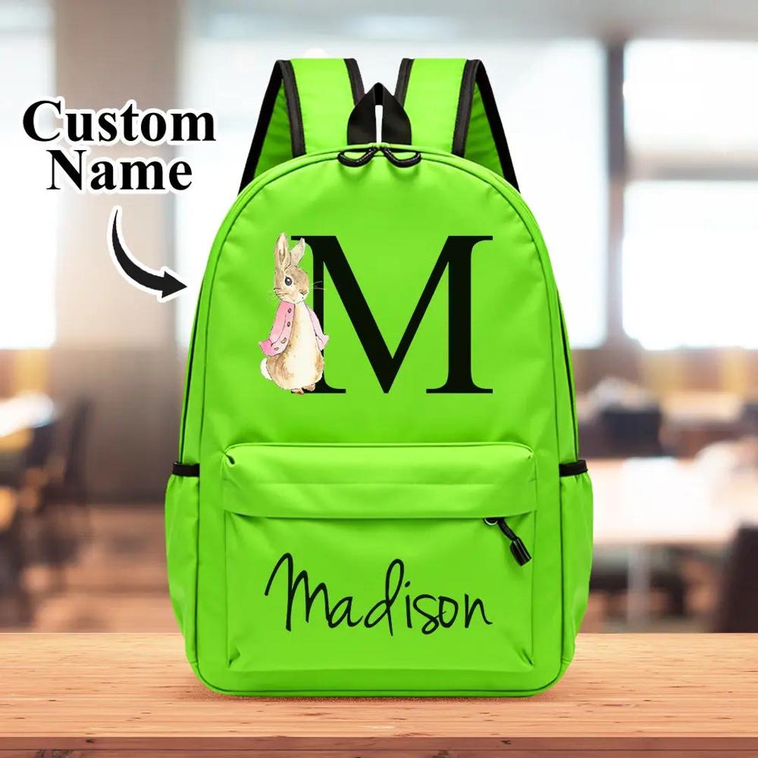 Personalized Name Initial Backpack: With Rabbit Design, Girls Boys Kids ...